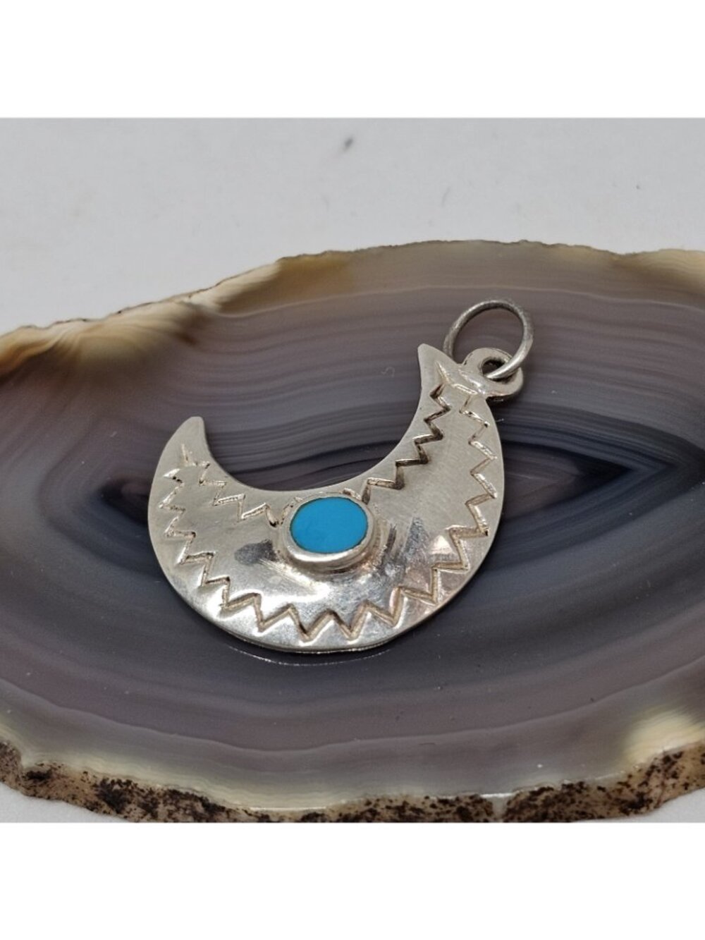 Sterling Silver 925 Crescent Moon Turquoise Stone Charm Pendant Southwestern - Picture 9 of 9
